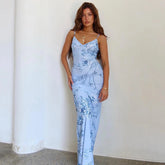 Floral Print Suspender V-neck Maxi 2024 Chic Female Beach Party Club Bodycon Dress InsStreet